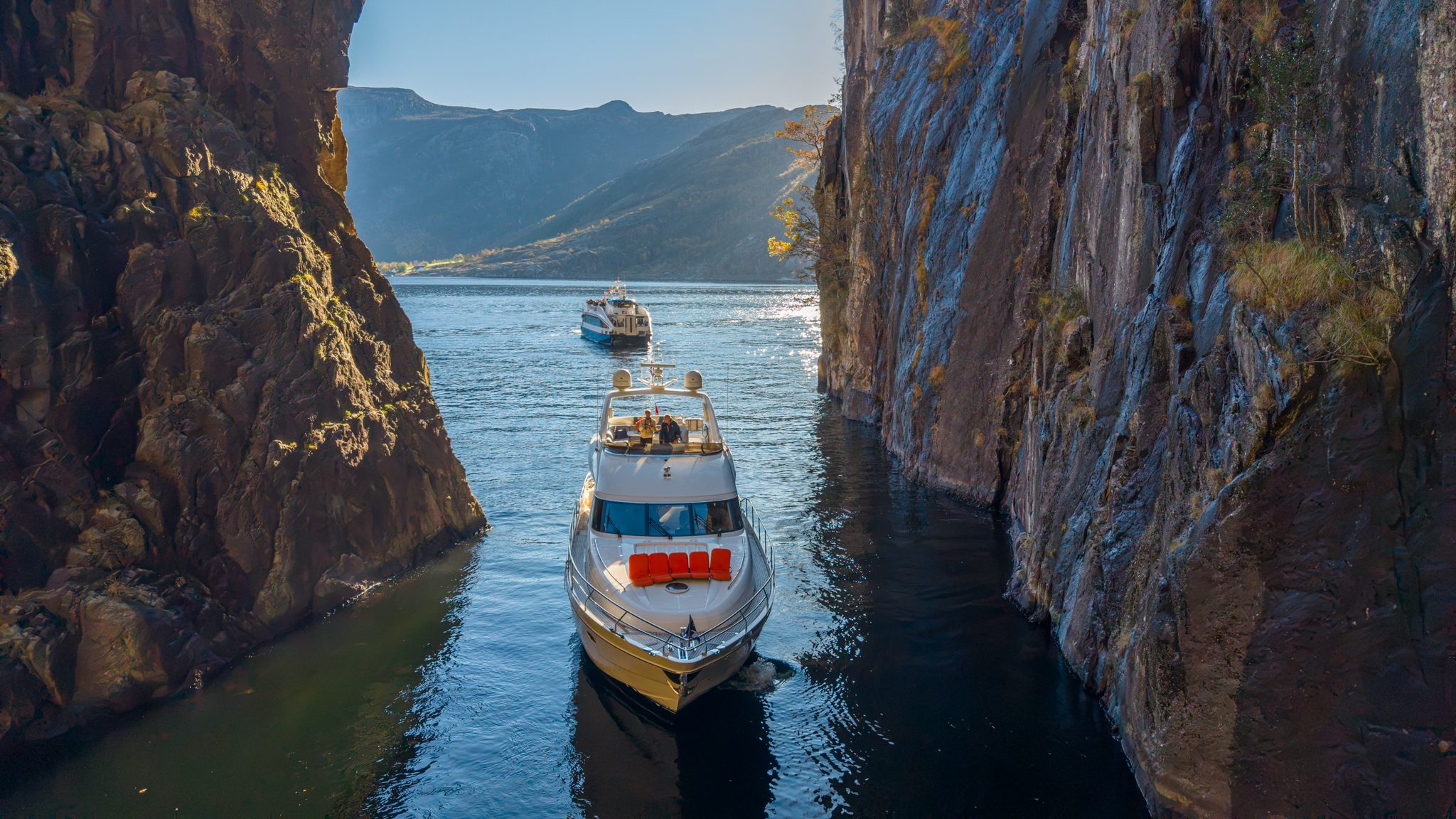 A narrow passage between cliffs in the Lysefjord